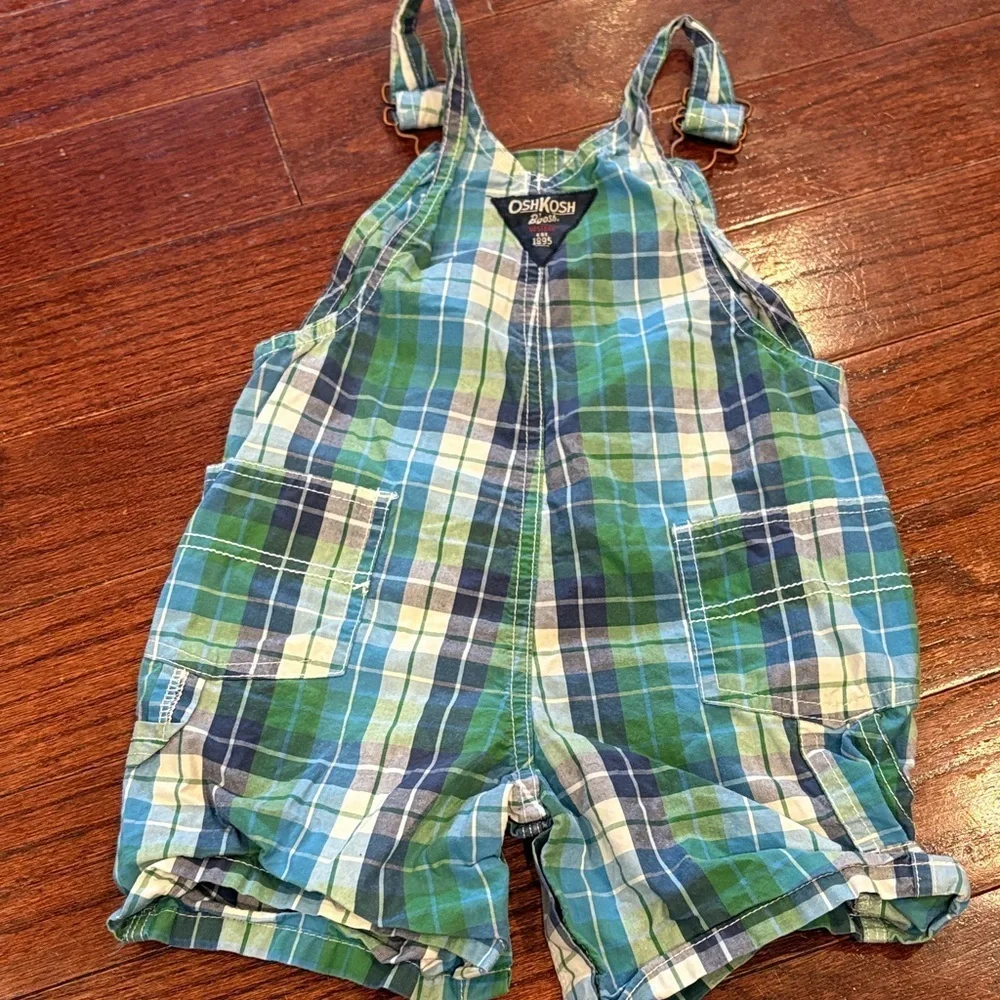 OshKosh B'gosh Green and Blue Plaid Overalls